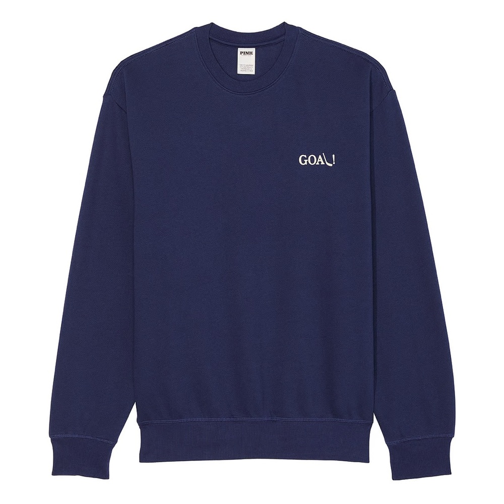 NWT VICTORIAS SECRET Ivy Fleece Classic Crew Sweatshirt hockey Navy blue